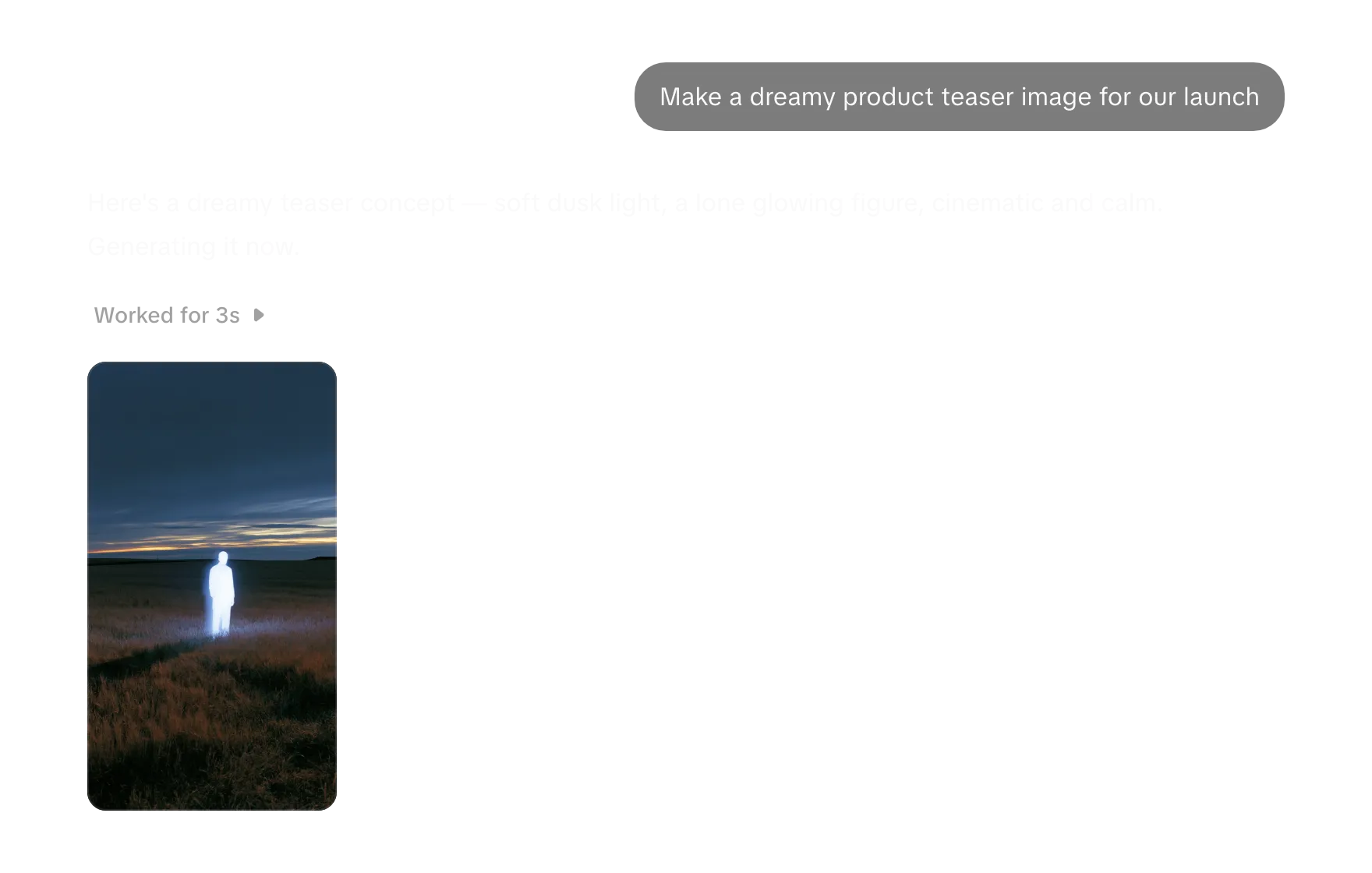 A chat exchange: the prompt, the assistant's reply, and the image it generated.